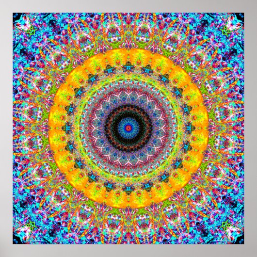 明るい青と黄色のマンダラ ポスター (正面)