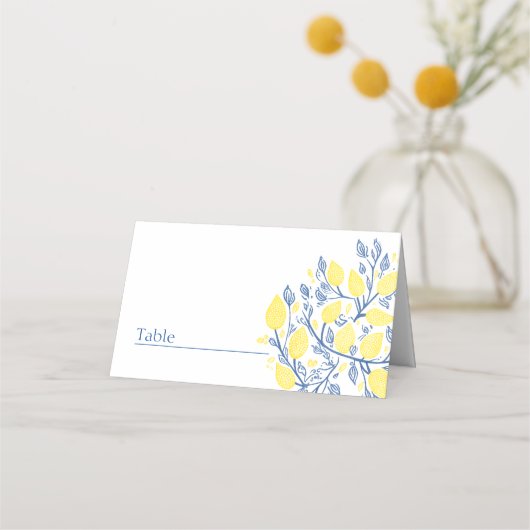 明るい青と黄色の表の番号座席表 プレイスカード (裏面)