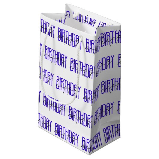 明るい青と黒のハッピーバースデーデザイン スモールペーパーバッグ (裏面アングル)