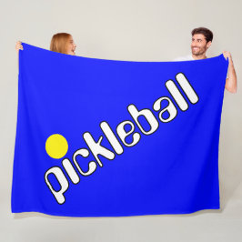 明るい青に白と黄色のグルービーなPICKLEBALL フリースブランケット