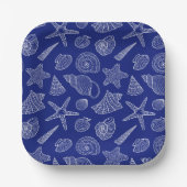 明るい青のシェルパターン ペーパープレート (正面)