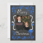 明るい青のスクロカスタマイズール写真ホリデーカード シーズンカード (正面)