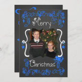 明るい青のスクロカスタマイズール写真ホリデーカード シーズンカード (正面/裏面)