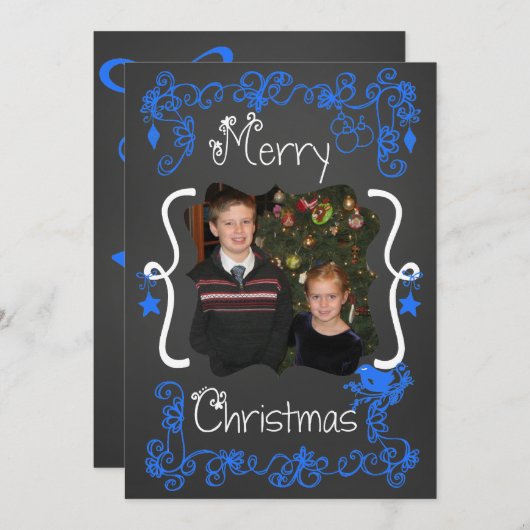 明るい青のスクロカスタマイズール写真ホリデーカード シーズンカード (正面/裏面)