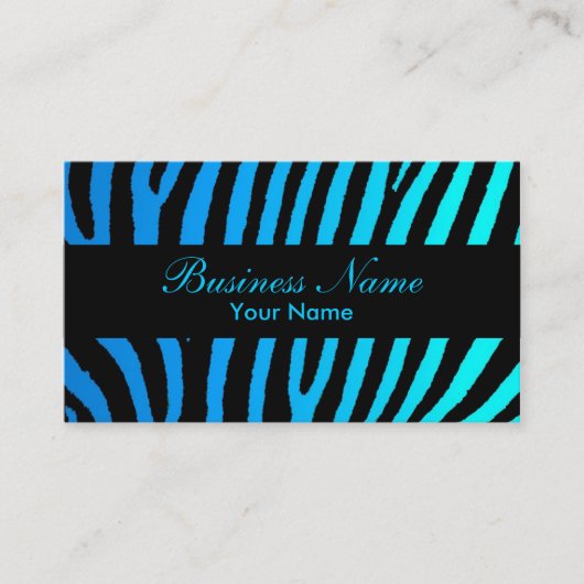 明るい青のティール(緑がかった色)ゼブラストライプカスタムのカード 名刺 (正面)
