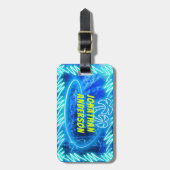 明るい青のネオン白熱［赤熱］光を放つプール水の波パーム ラゲッジタグ (正面縦)