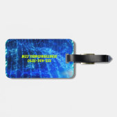 明るい青のネオン白熱［赤熱］光を放つプール水の波パーム ラゲッジタグ (裏面横)
