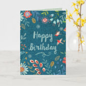 明るい青のハッピーバースデーの国の花 カード (黄色い花)