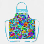 明るい青のフローラ パーソナライズされた エプロン (正面)