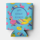 明るい青のプール浮動パターパーソナライズされたン 缶クーラー (正面)