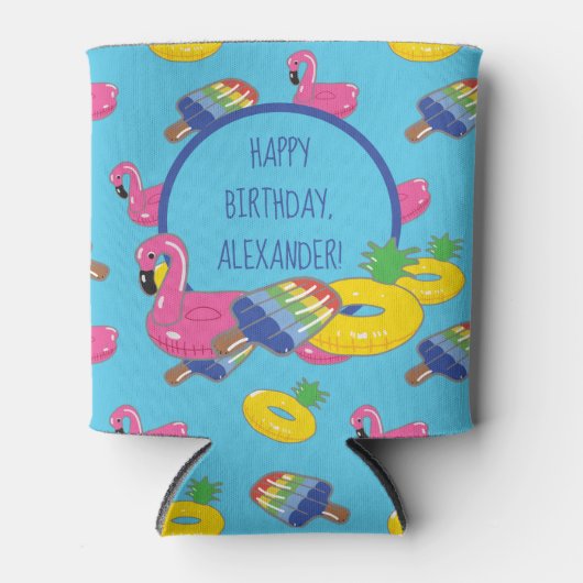 明るい青のプール浮動パターパーソナライズされたン 缶クーラー (正面)