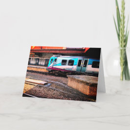 明るい青の列車、橋の下 カード