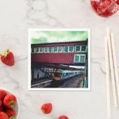 明るい青の列車、橋の下 スタンダードカクテルナプキン (インサイチュ)