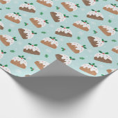 明るい青の可愛い小さなクリスマスプディング ラッピングペーパー (角)