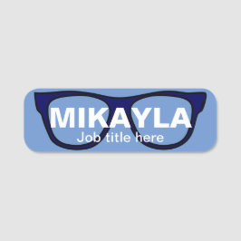 明るい青の名前タグ付き眼鏡 名札