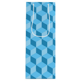 明るい青の幾何学的な立方体パターン ワインギフトバッグ