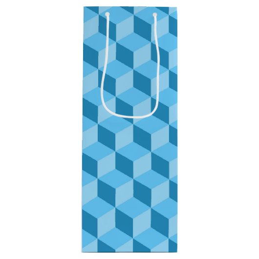 明るい青の幾何学的な立方体パターン ワインギフトバッグ (正面)