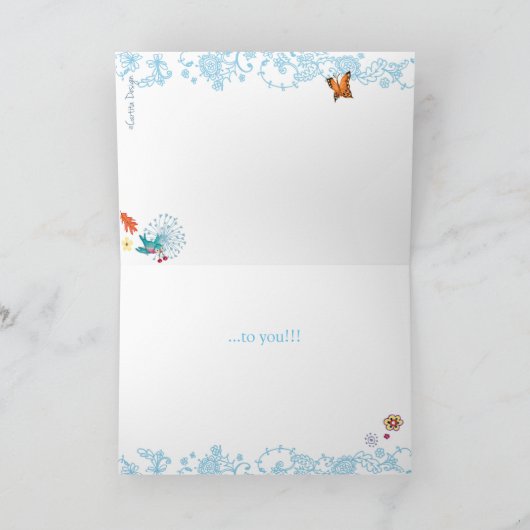 明るい青の手書き誕生日おもしろい文字 カード (内部)