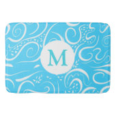明るい青の抽象芸術渦パターンモノグラム バスマット (正面)
