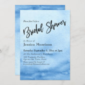 明るい青の水彩グラデーションブライダルシャワー 招待状 (正面/裏面)