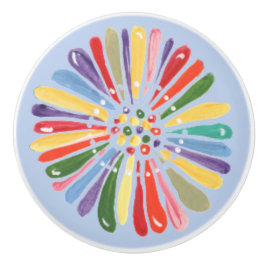 明るい青の水色のデイジー数々の色の花 セラミックノブ