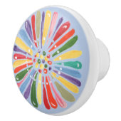 明るい青の水色のデイジー数々の色の花 セラミックノブ (右)