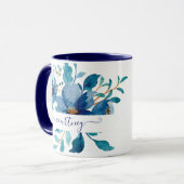 明るい青の水色のフローラ パーソナライズされた マグカップ (正面左)