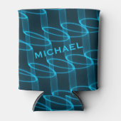 明るい青の波のパターパーソナライズされたン 缶クーラー (正面)