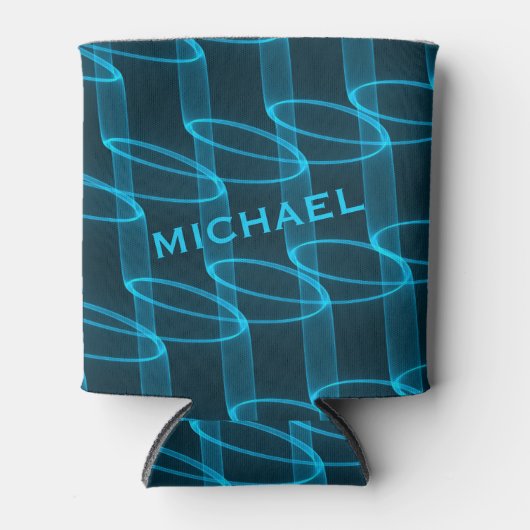 明るい青の波のパターパーソナライズされたン 缶クーラー (正面)