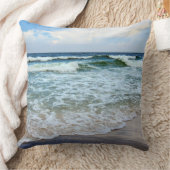 明るい青の海波 クッション (ブランケット)