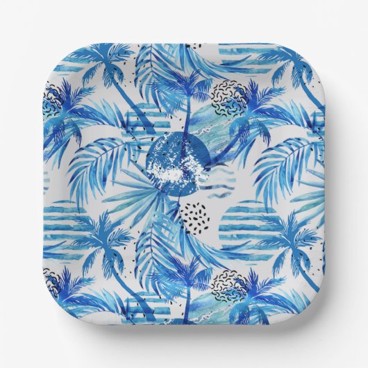 明るい青の熱帯水の色のパターン ペーパープレート (正面)