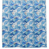 明るい青の熱帯水彩パターン シャワーカーテン (正面)