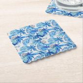 明るい青の熱帯水彩パターン ペーパーコースター (アングル)