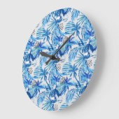 明るい青の熱帯水彩パターン ラージ壁時計 (傾斜)