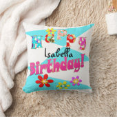 明るい青の白いピンクの子供たちおもしろいの花の漫画のビ クッション (ブランケット)