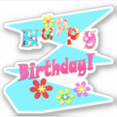 明るい青の白いピンクの子供たちおもしろいの花の漫画のビ シール (正面)