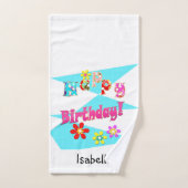 明るい青の白いピンクの子供たちおもしろいの花の漫画のビ バスタオルセット (ハンドタオル)