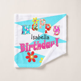 明るい青の白いピンクの子供たちおもしろいの花の漫画のビ バスタオルセット