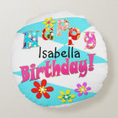 明るい青の白いピンクの子供たちおもしろいの花の漫画のビ ラウンドクッション (裏面)