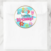 明るい青の白いピンクの子供たちおもしろいの花の漫画のビ ラウンドシール (バッグ)