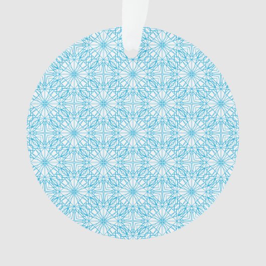 明るい青の白い幾何対称パターン オーナメント (正面)