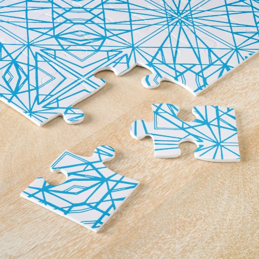 明るい青の白い幾何対称パターン ジグソーパズル (側面)