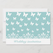 明るい青の白い蝶の渦巻き結婚招待 招待状 (正面)