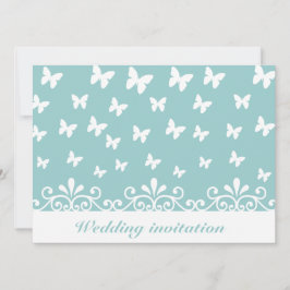 明るい青の白い蝶の渦巻き結婚招待 招待状