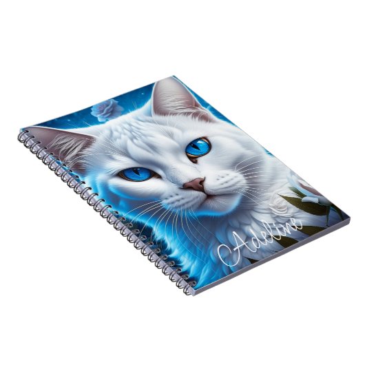 明るい青の目を持つ白猫パーソナライズされた ノートブック (右側)