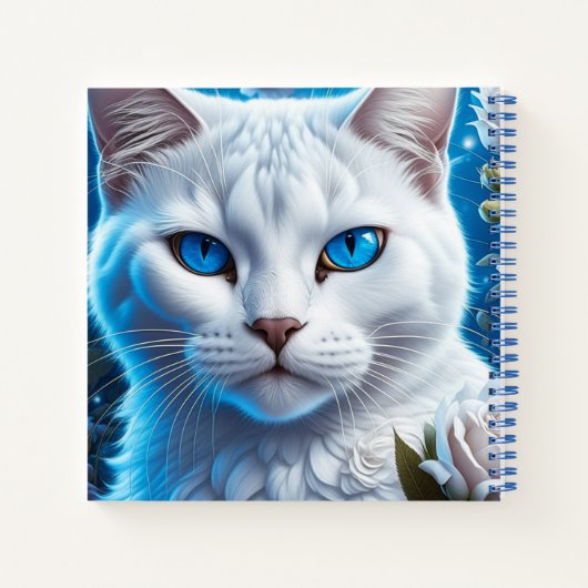 明るい青の目を持つ白猫パーソナライズされた ノートブック (裏面)