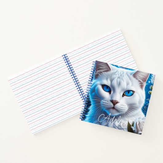 明るい青の目を持つ白猫パーソナライズされた ノートブック (内部)