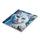 明るい青の目を持つ白猫フローラ タイル (側面)