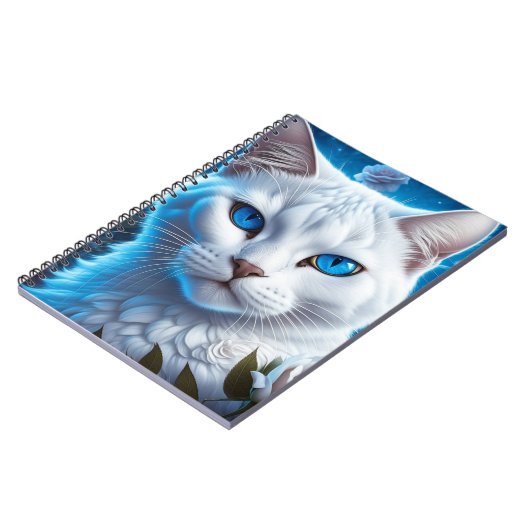 明るい青の目を持つ白猫フローラ ノートブック (左側)