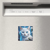 明るい青の目を持つ白猫フローラ マグネット (インサイチュ (食洗機))